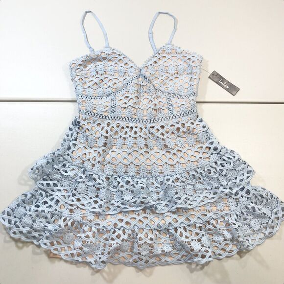 Lulus Dresses & Skirts - LULUS Dress Womens Beauty and Lace Blue Crochet Lace Mini Zipper Adjustable Sz M